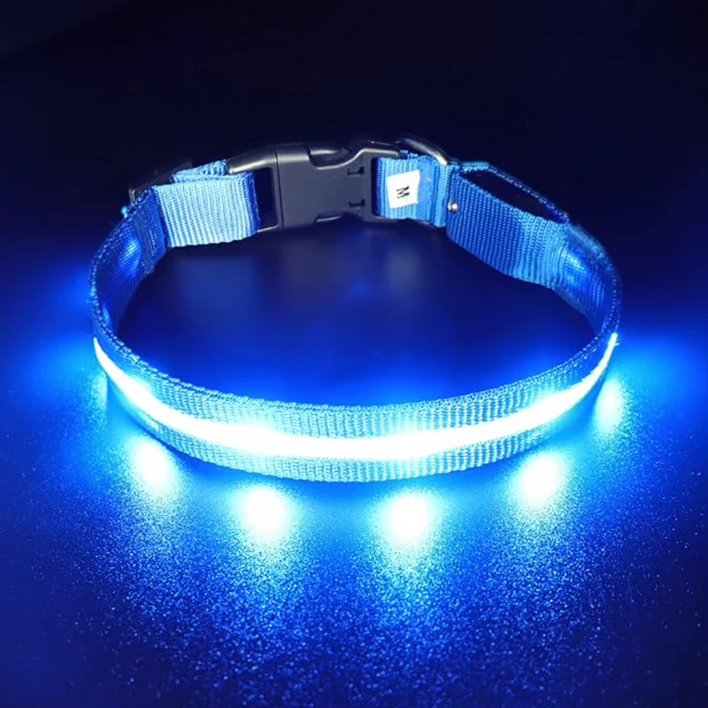 Nylon LED Safety Dog Collar blue