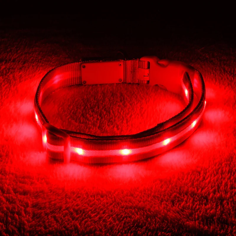 Nylon LED Safety Dog Collar red